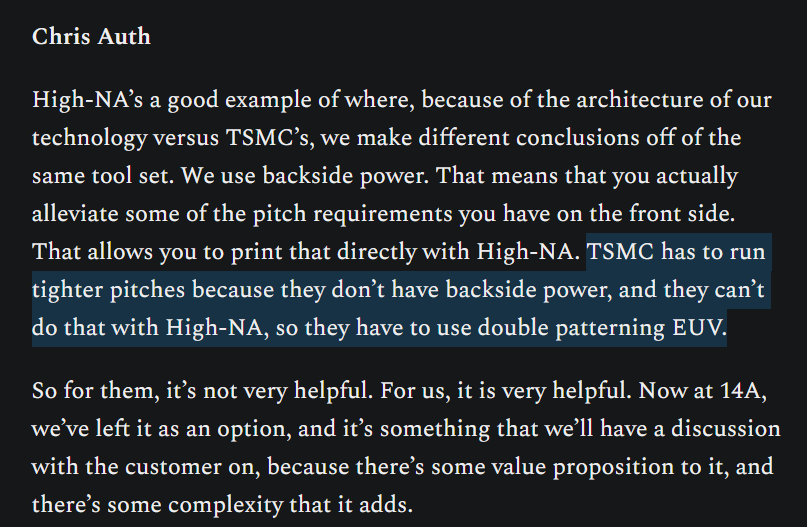 This is not true
TSMC will introduce its version of Backside Power called Super Power Rail (SPR) with the A16 node, whic